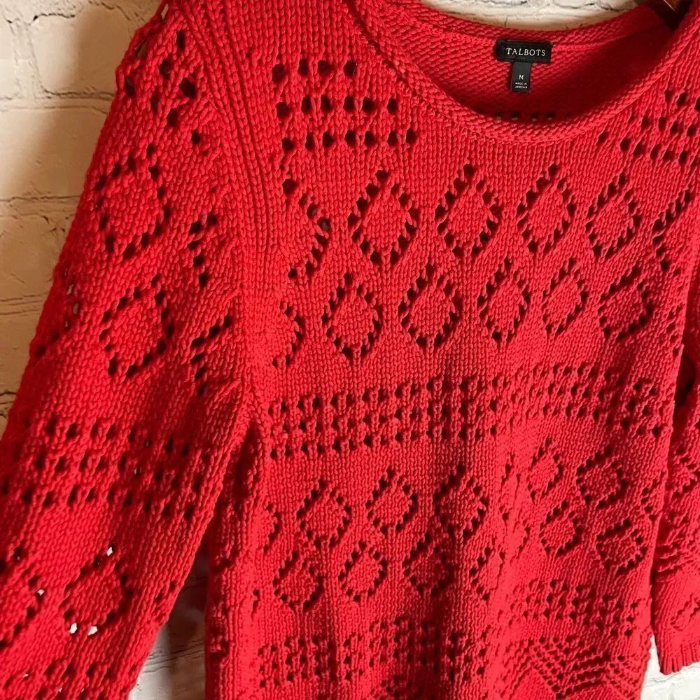 Talbots Pointelle Sweater Red Size Medium - Picture 3 of 9